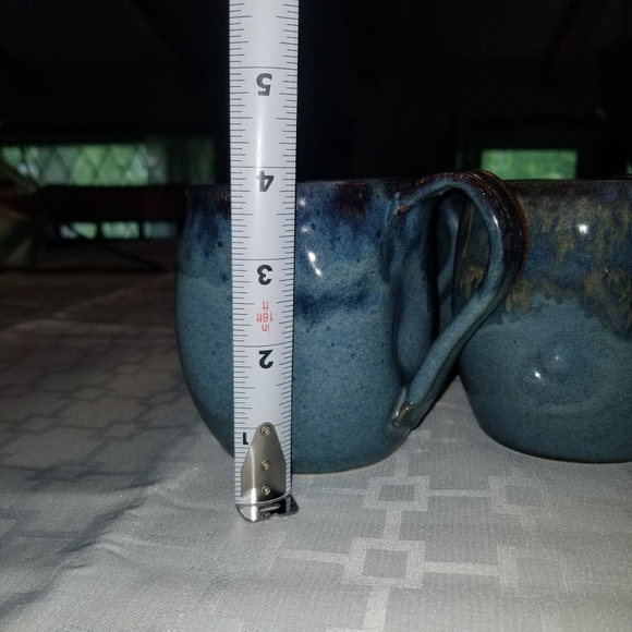 Pottery mugs  blue with drip set of 6 - Picture 7 of 10